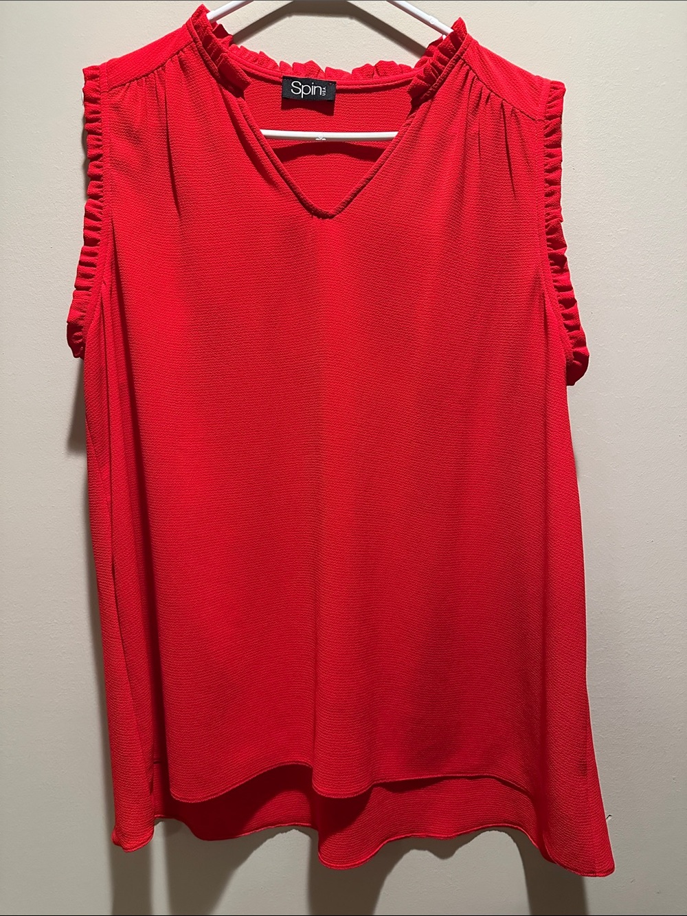Spin® Ruffle-Trim V-Neck Tank Top - Red